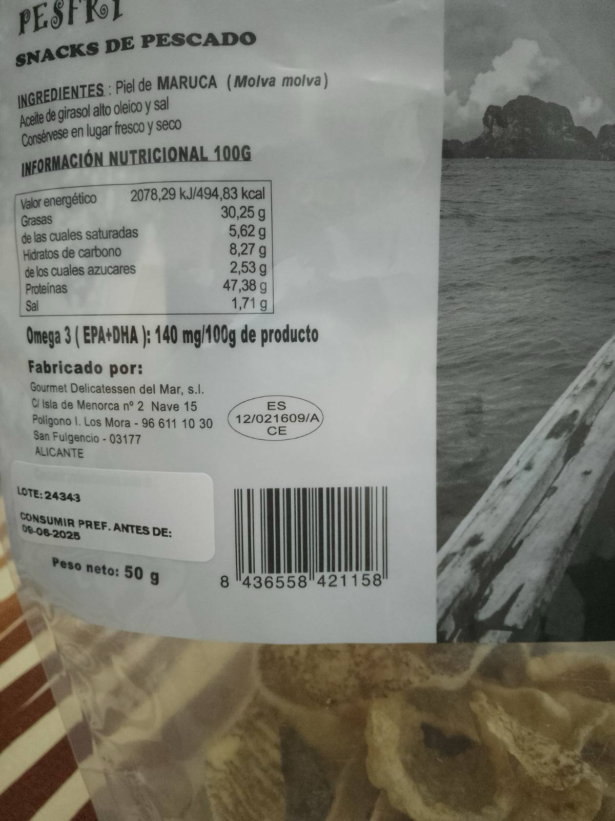 Ingredients d’uns snacks de peix (amb alta proteïna)